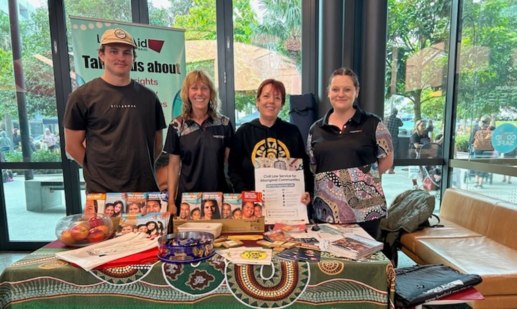 Student Regan Strong, Legal Support Officer Gianna Mogentale, Solicitor Lyn Carriage, and Acting Wollongong Office Manager Emma Sheen doing outreach for the Civil Law Service for Aboriginal Communities.