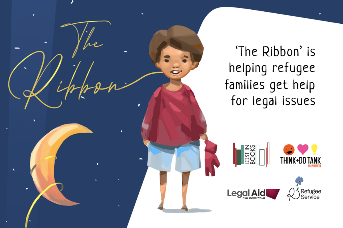The Ribbon bookcover with the text: is helping refugee families get help for legal issues