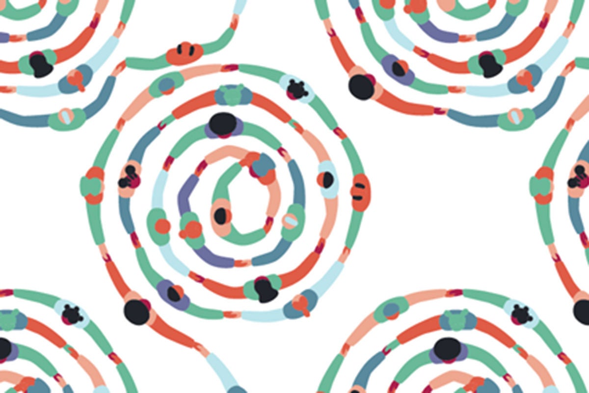 Coloured swirling patterns on a white background