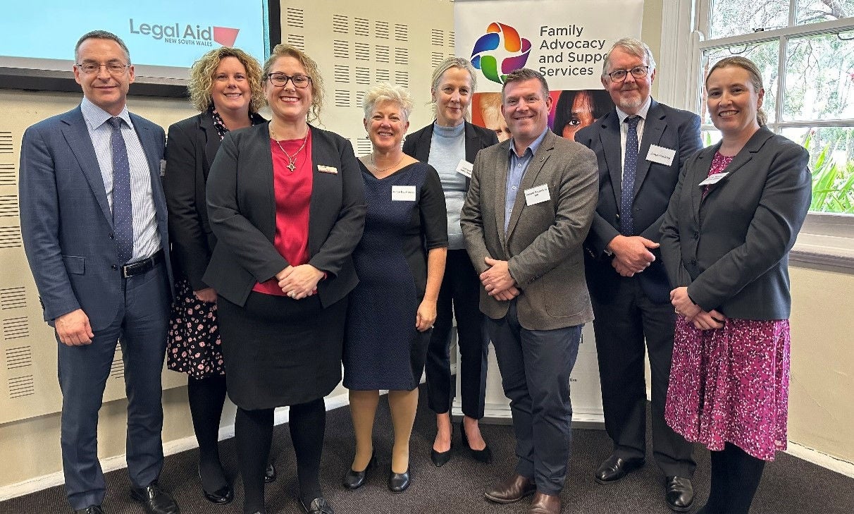 (Acting) Associate Director, Domestic and Family Violence Anna Baltins and Director, Family Law Alexandra Colquhoun celebrate the expansion of the Family Advocacy and Support Services in Dubbo with Dugald Saunders MP and members of the Federal Circuit and Family Court of Australia (FCFCOA).